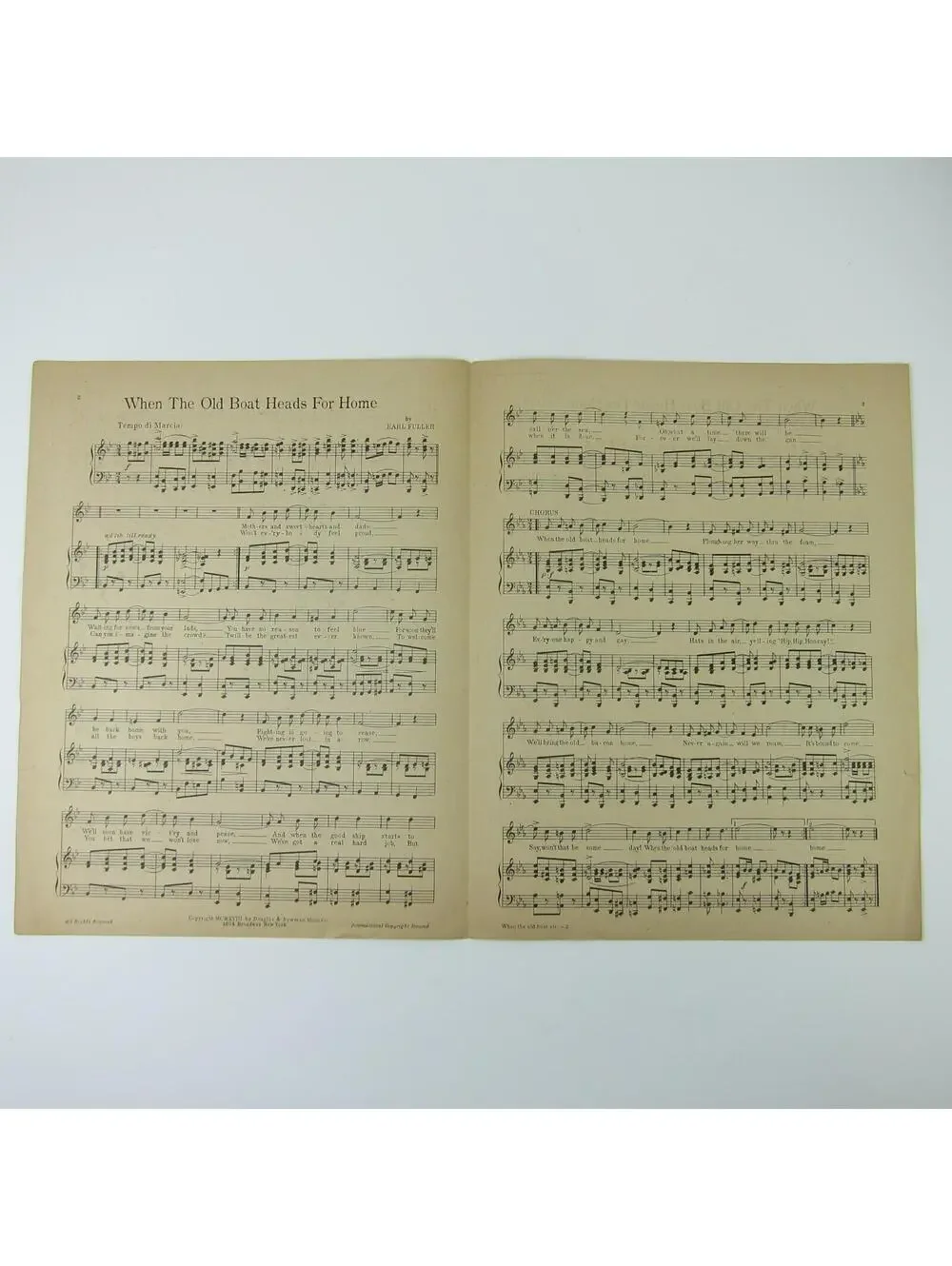 Sheet Music When the Old Boat Heads for Home Patriotic WWI Fuller Antique 1918